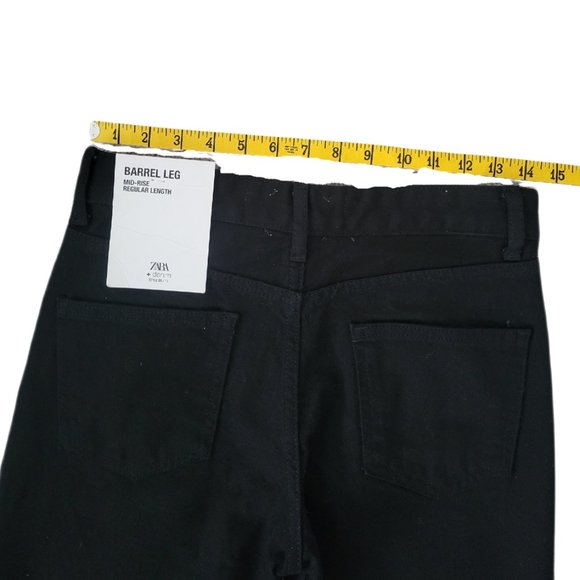 ZARA Denim Barrel Leg Mid Rise Regular Length Jean Black Size 2 - Picture 3 of 7